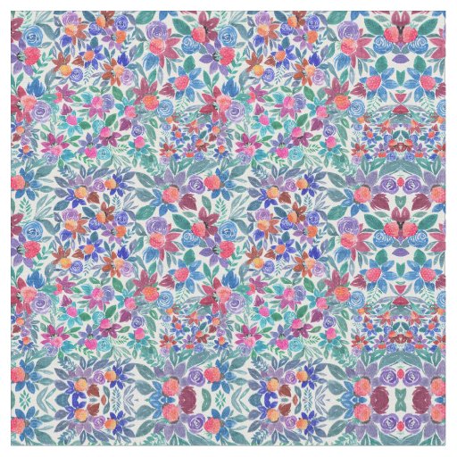 Country Floral Strawberries Watercolor Pattern Fabric