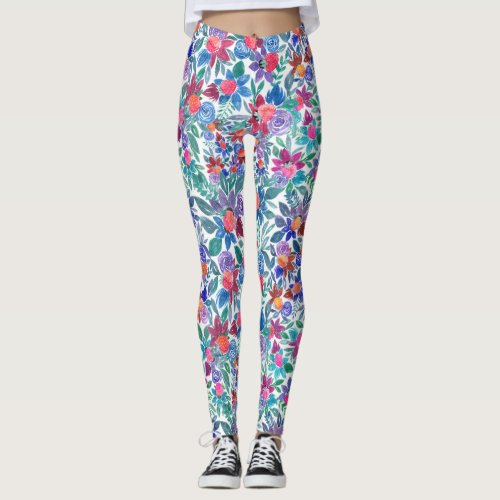 Country Floral Strawberries Watercolor Pattern Leggings