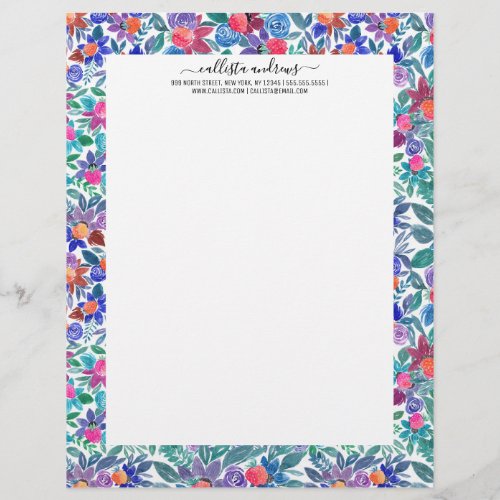 Country Floral Strawberries Watercolor Pattern Letterhead