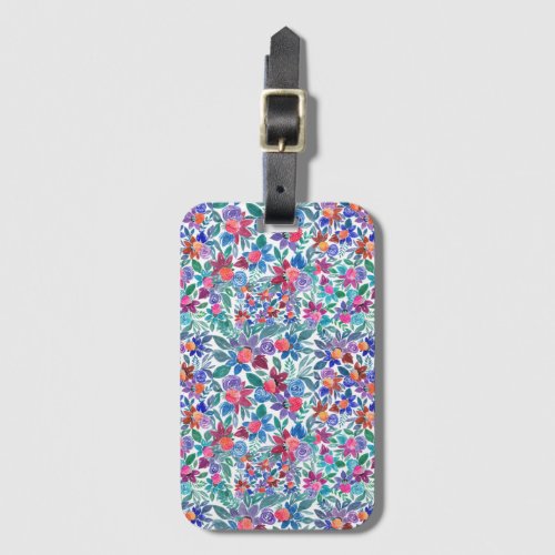 Country Floral Strawberries Watercolor Pattern Luggage Tag