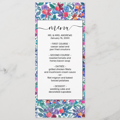 Country Floral Strawberries Watercolor Pattern Menu