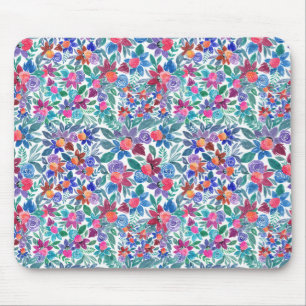 Country Floral Strawberries Watercolor Pattern Mouse Pad