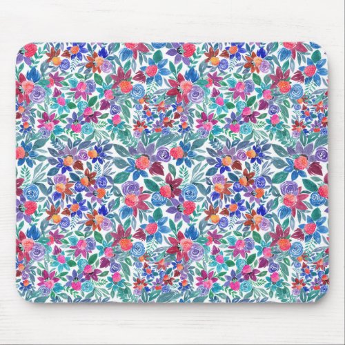 Country Floral Strawberries Watercolor Pattern Mouse Pad