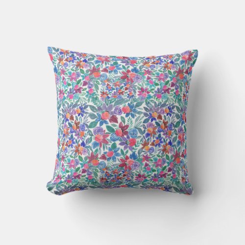 Country Floral Strawberries Watercolor Pattern Outdoor Pillow