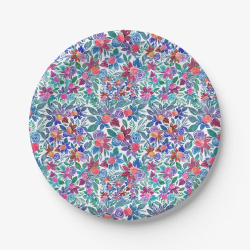 Country Floral Strawberries Watercolor Pattern Paper Plates