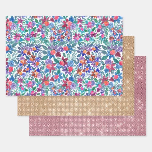 Country Floral Strawberries Watercolor Pattern Wrapping Paper Sheets