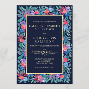 Country Floral Strawberries Watercolor Wedding Invitation