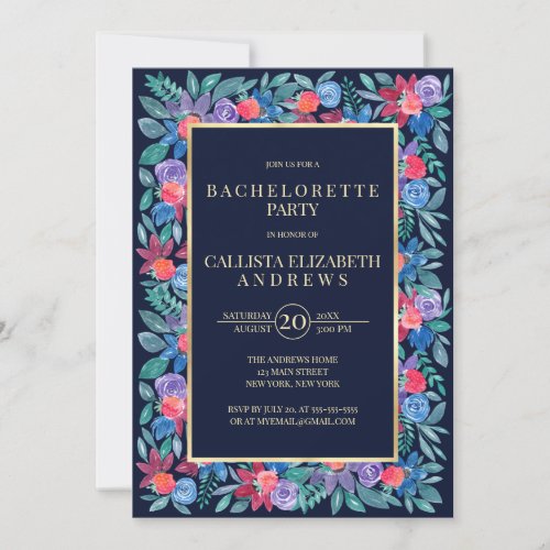 Country Floral Strawberry Watercolor Bachelorette Invitation