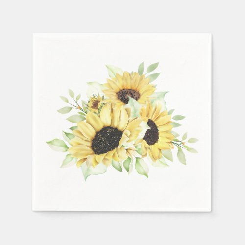 Country Floral Summer Watercolor Yellow Sunflower Napkins