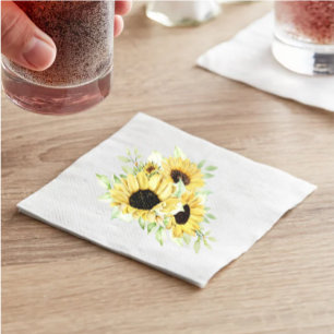 Country Floral Summer Watercolor Yellow Sunflower Napkins