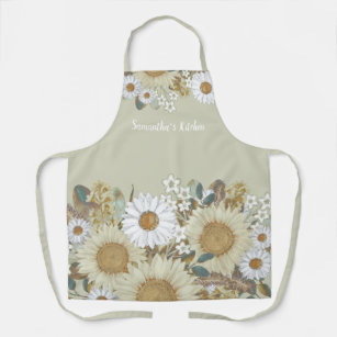 Country Floral Sunflower Garden Women's Name Apron