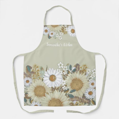 Country Floral Sunflower Garden Womens Name Apron