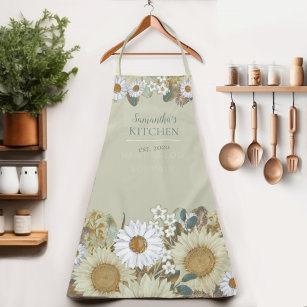 Country Floral Sunflower Women's Name Apron
