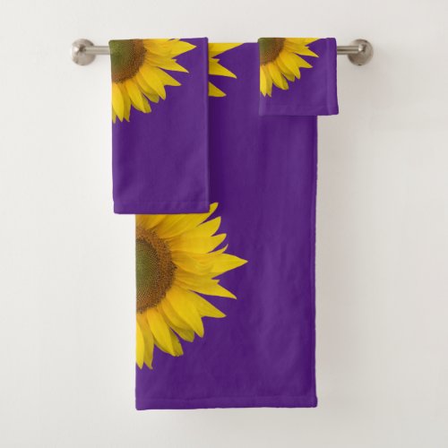 Country Floral Sunflowers Trendy Purple  Bath Towel Set