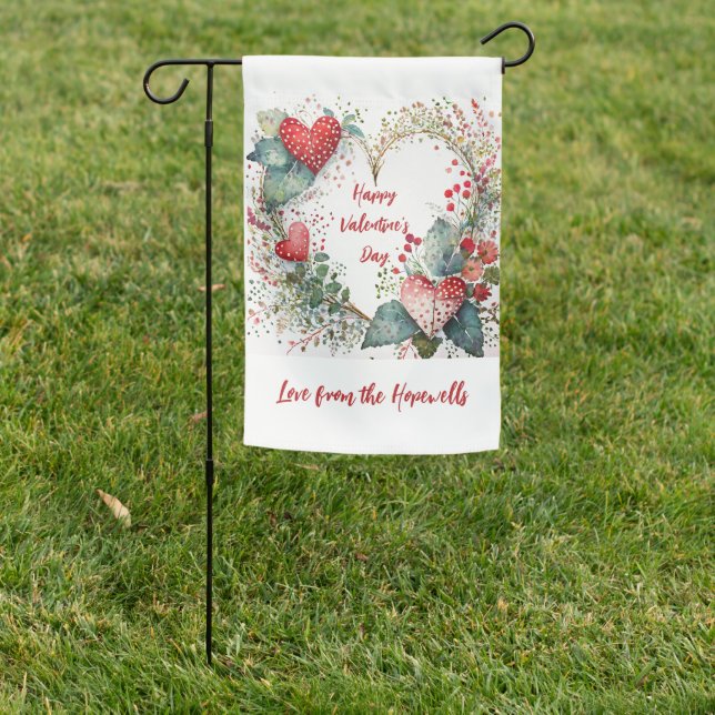Country floral valentine heart wreath custom garden flag (In SItu)