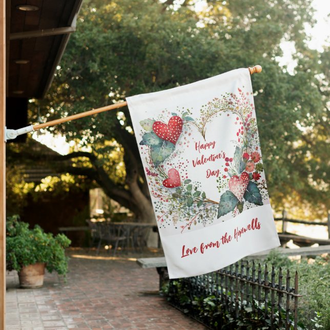 Country floral valentine heart wreath custom house flag (In SItu)