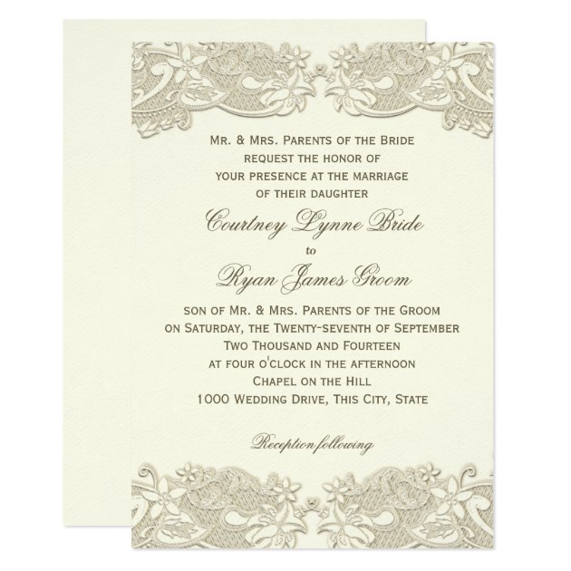 Country Floral Vintage Lace Design Wedding Invitation