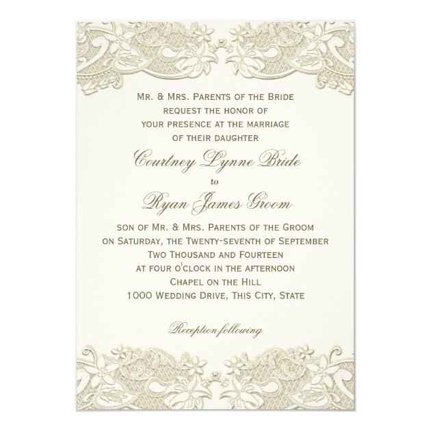 Country Floral Vintage Lace Design Wedding Invitation