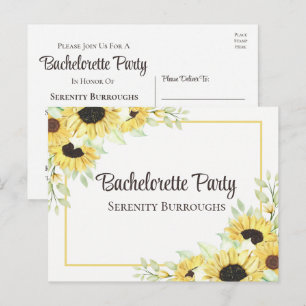 Country Floral Watercolor Sunflowers Bachelorette Invitation Postcard
