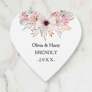 Country Floral Wedding Heart Favor Gift Tags