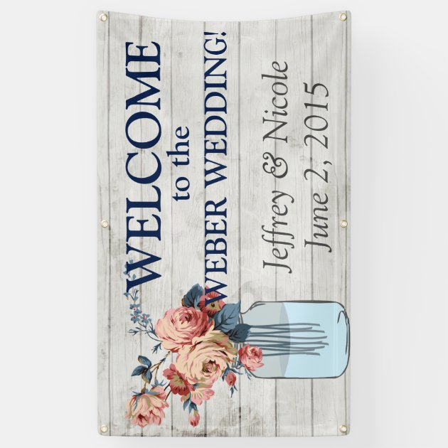 Country Floral Wood Mason Jar Wedding Banner