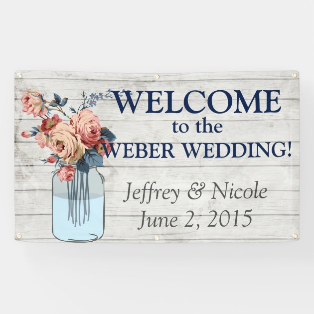 Country Floral Wood Mason Jar Wedding Banner