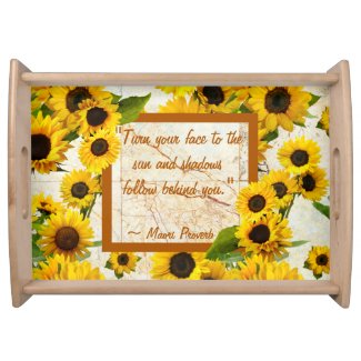 Country Floral Yellow Sunflower Agate Marble Servi