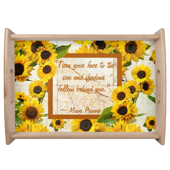 Country Floral Yellow Sunflower Agate Marble Servi Serving Tray (Front)