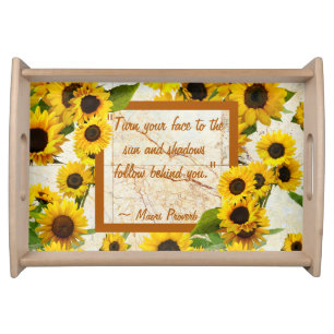 Country Floral Yellow Sunflower Agate Marble Servi Serving Tray