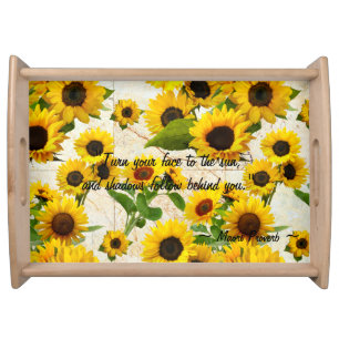 Country Floral Yellow Sunflower Agate Marble Serving Tray