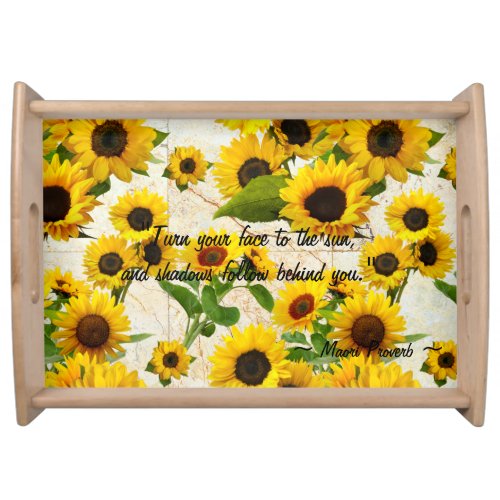 Country Floral Yellow Sunflower Agate Marble Serving Tray