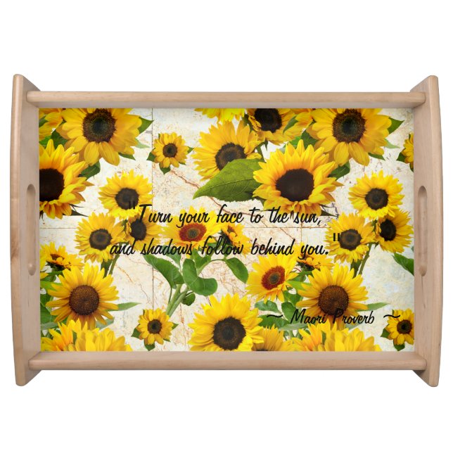 Country Floral Yellow Sunflower Agate Marble Serving Tray (Front)