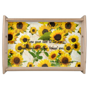 Country Floral Yellow Sunflower Agate Marble Serving Tray