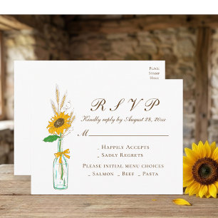 Country Floral Yellow Sunflower Wedding RSVP Invitation Postcard