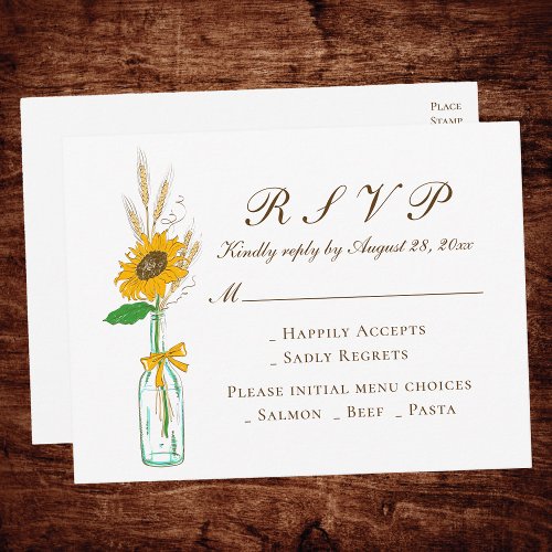 Country Floral Yellow Sunflower Wedding RSVP Invitation Postcard