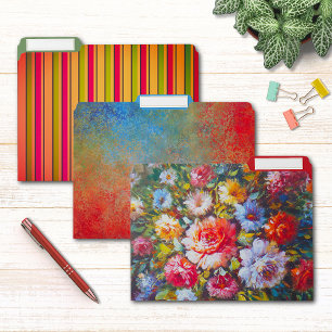 Country Flowers Abstract Stripe Patterns File Folder