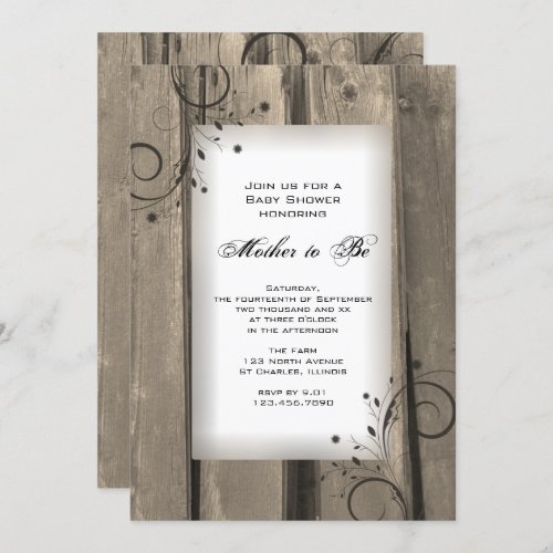 Country Flowers Barn Wood Baby Shower Invitation