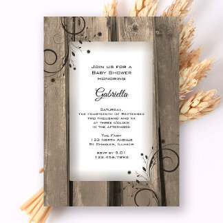 Country Flowers Barn Wood Baby Shower Invitation