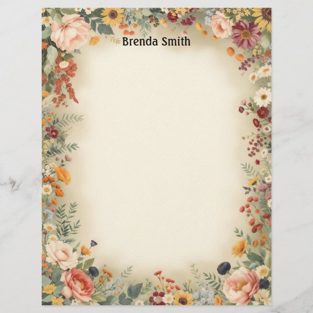 Country Flowers Border Stationery Paper (Front)