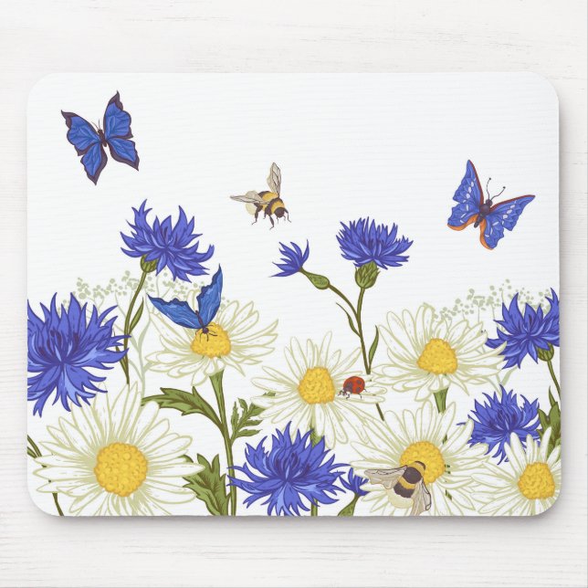 Country Flowers Butterflies and Ladybugs Mouse Pad (Front)