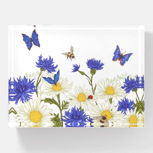 Country Flowers Butterflies and Ladybugs Paperweight