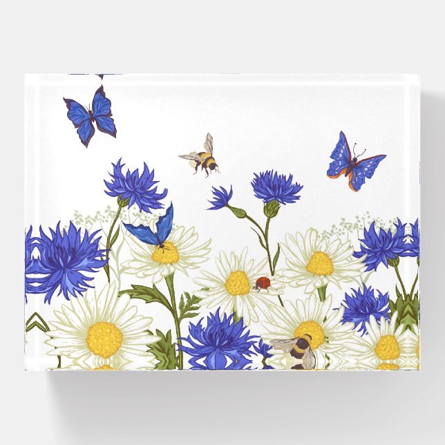 Country Flowers Butterflies and Ladybugs Paperweight (Front)