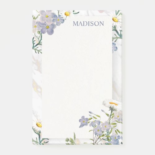 Country Flowers Daisy Marble Personalized Name Post_it Notes
