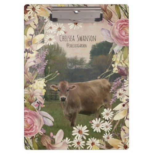Country Flowers Jersey Cow Clipboard