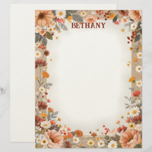 Country Flowers on Burlap Stationery Paper