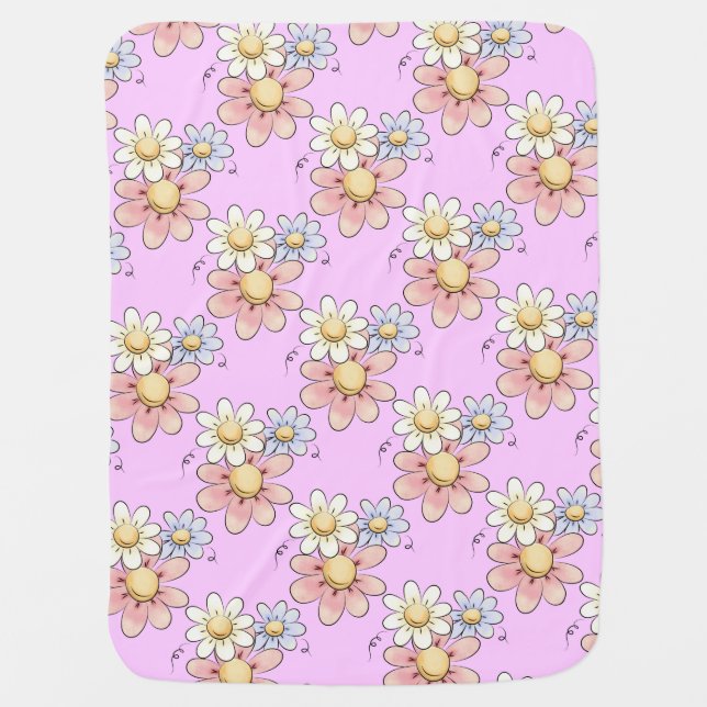 Country Flowers Pink Girls Swaddle Blanket (Front)