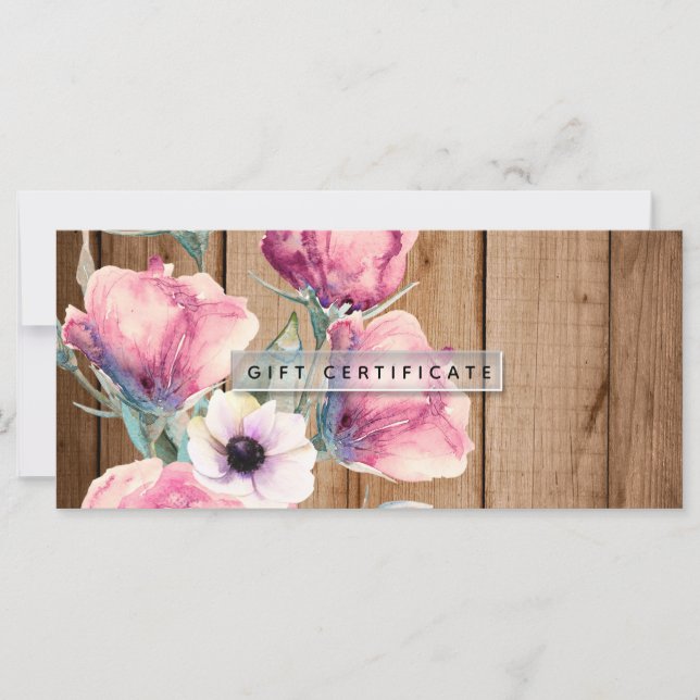 Country Flowers Rustic Barn Wood Gift Certificate (Front)