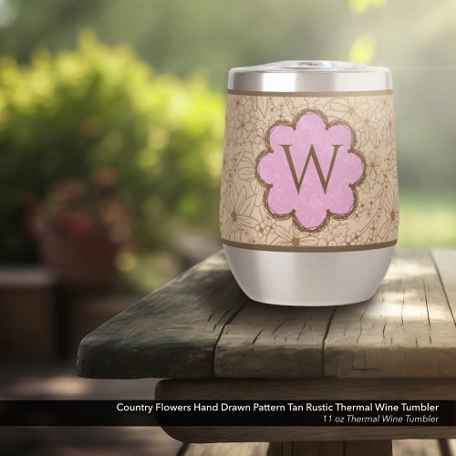 Country Flowers Tan and Pink Monogrammed Thermal Wine Tumbler