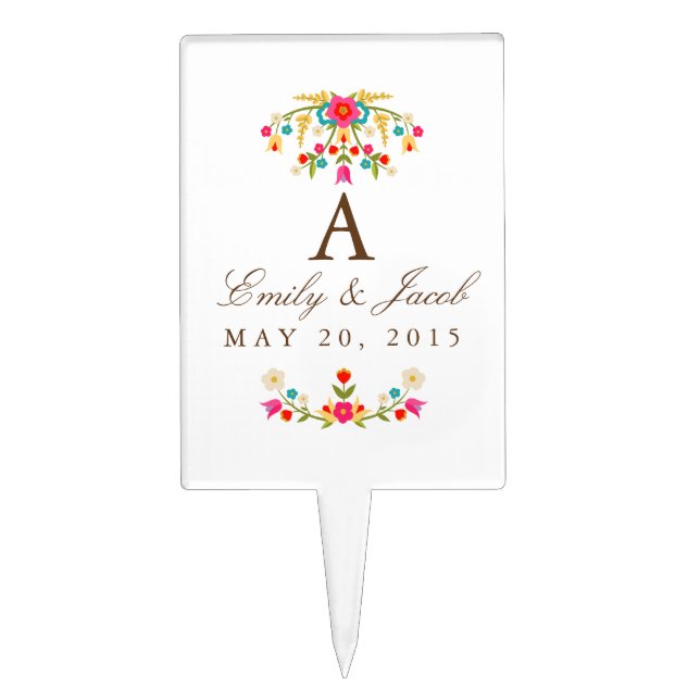 Country Flowers Wedding Monogram Cake Topper (Front)