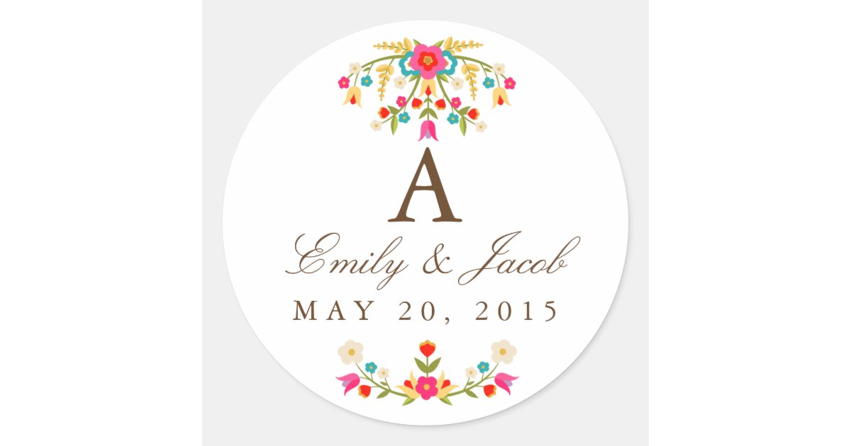Country Monogram Country Flowers Wedding Monogram Classic Round Sticker | Zazzle